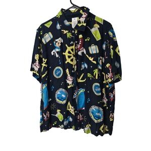 Disney Cruise Line Mens XL Blue Mickey Donald Goofy Nautical Button Down Shirt